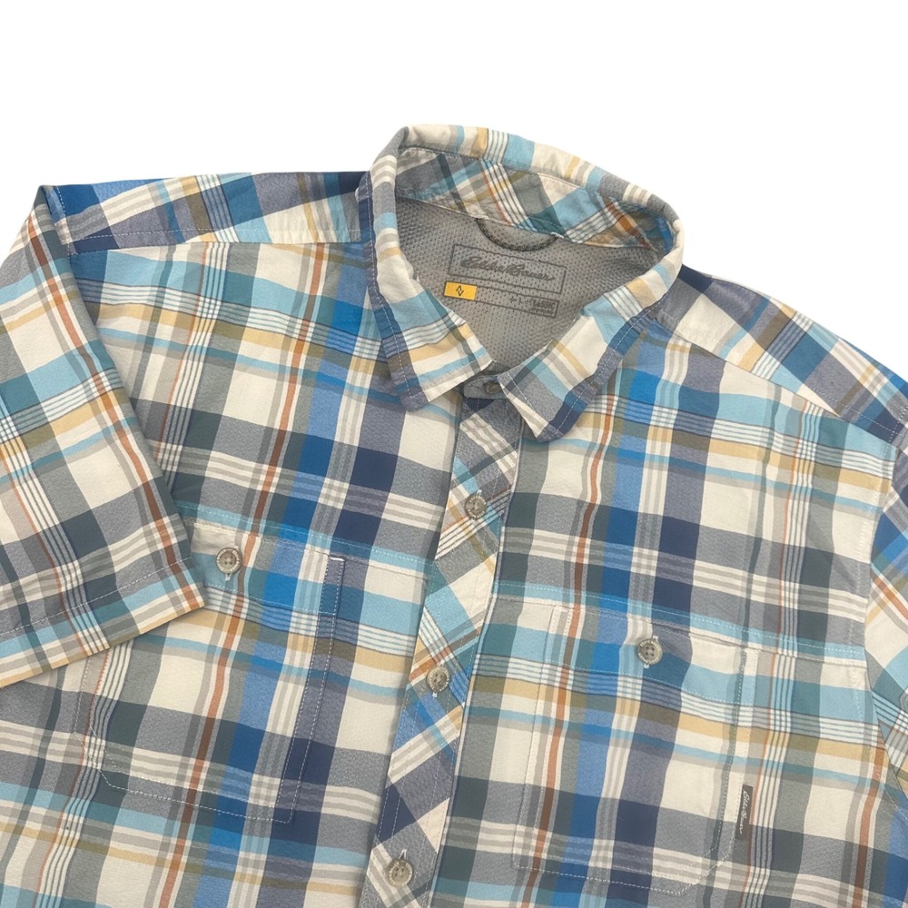 Eddie Bauer TRAVEX Hiking Shirt  Mens L Classic Fit Plaid Short Sleeve ‎ Wicking
